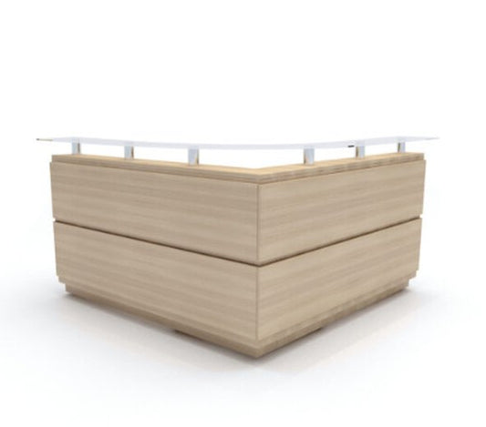 Recepción Axioma de Archivos Activos en ángulo de 90°, madera clara, con plano de vidrio en voladizo