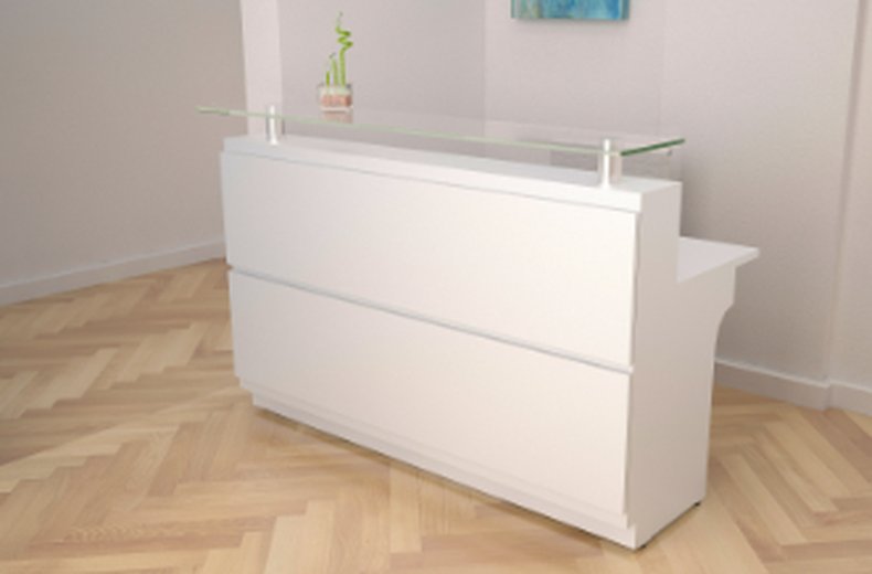 Recepción Axioma de Archivos Activos recta blanca con vidrio superior y ala lateral
