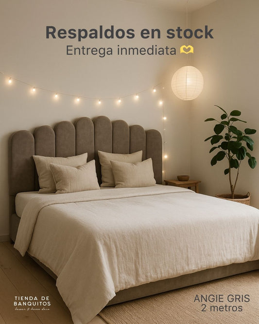 Respaldo de cama Angie de 2 metros en pana antimanchas gris, en stock con entrega inmediata