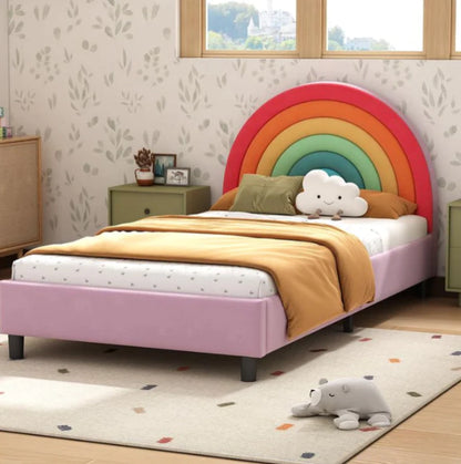 Respaldo de cama modelo Arcoiris con diseño curvo y acabado colorido, perfecto para dormitorios infantiles o espacios con un toque divertido y creativo.