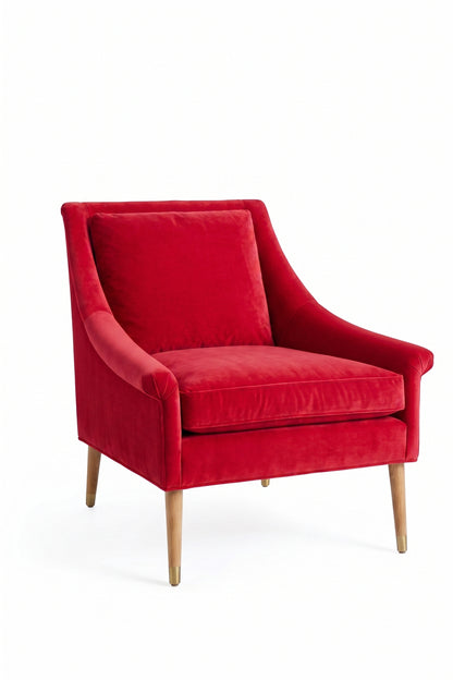 Sillón de un cuerpo Bélgica color Rojo en pana antimanchas importada, diseño simple y envolvente — para un living simple y cómodo. Hecho a medida por Tienda de Banquitos.