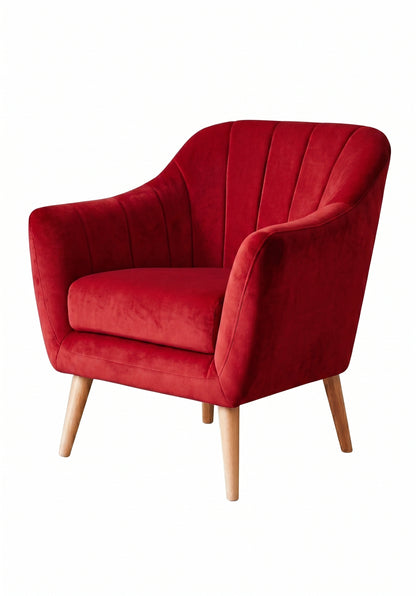 Sillón de un cuerpo Collin color Rojo en pana antimanchas importada, diseño liviano de respaldo bajo y patas de madera — para un rincón chico del living. Hecho a medida por Tienda de Banquitos.