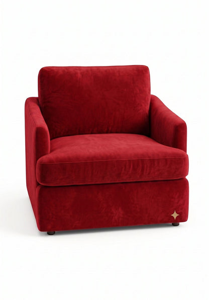 Sillón de un cuerpo Elton color Rojo en pana antimanchas importada, silueta simple y minimalista — para un living que combine con cualquier estilo sin complicarse. Hecho a medida por Tienda de Banquitos.