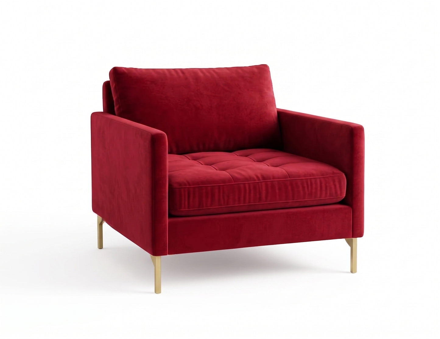 Sillón de un cuerpo Ristretto color Rojo en pana antimanchas importada, detalle textural en el asiento y patas doradas — para un sillón elegante ideal si recibís visitas seguido. Hecho a medida por Tienda de Banquitos.