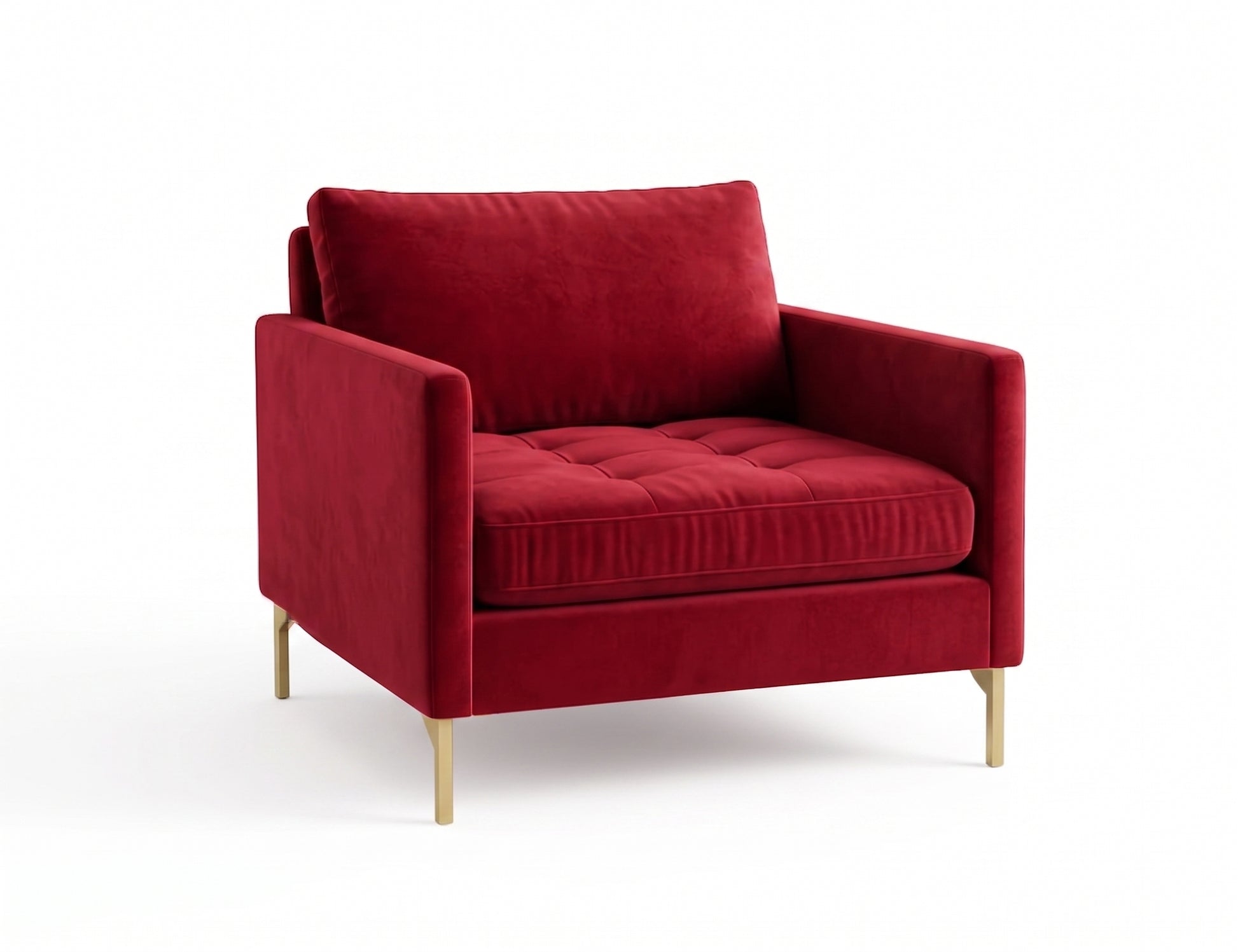 Sillón de un cuerpo Ristretto color Rojo en pana antimanchas importada, detalle textural en el asiento y patas doradas — para un sillón elegante ideal si recibís visitas seguido. Hecho a medida por Tienda de Banquitos.