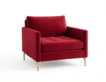 Sillón de un cuerpo Ristretto color Rojo en pana antimanchas importada, detalle textural en el asiento y patas doradas — para un sillón elegante ideal si recibís visitas seguido. Hecho a medida por Tienda de Banquitos.