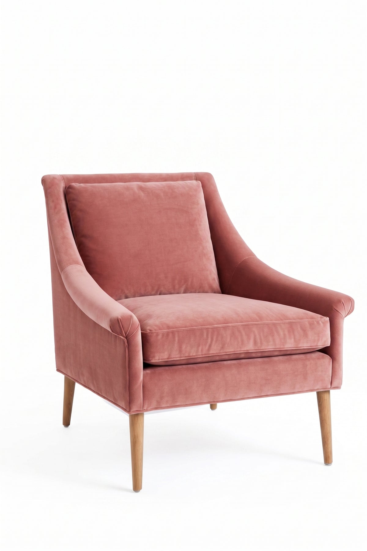 Sillón de un cuerpo Bélgica color Rosa en pana antimanchas importada, diseño simple y envolvente — para un living simple y cómodo. Hecho a medida por Tienda de Banquitos.