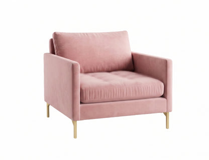 Sillón de un cuerpo Ristretto color Rosa en pana antimanchas importada, detalle textural en el asiento y patas doradas — que le da onda al living. Hecho a medida por Tienda de Banquitos.