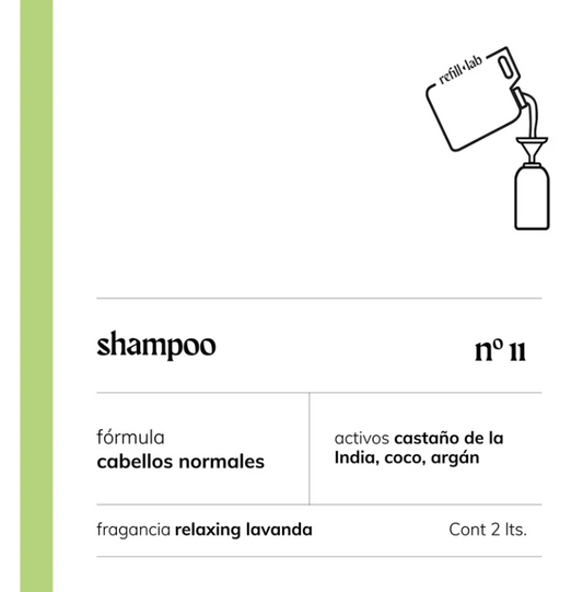 Shampoo sin sulfatos Relaxing Lavanda Refill Lab 2 L detalle de la etiqueta y textura | Tienda de Banquitos
