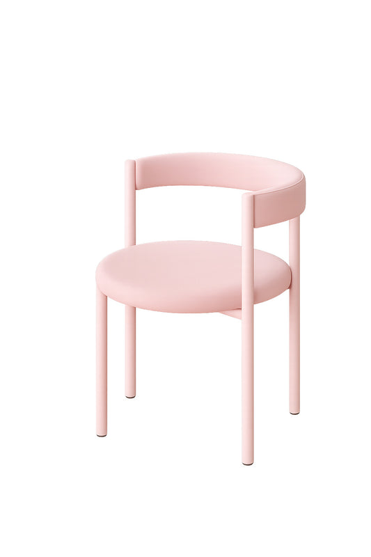 Silla Aro rosa con respaldo circular y asiento redondo tapizados, sobre fondo blanco