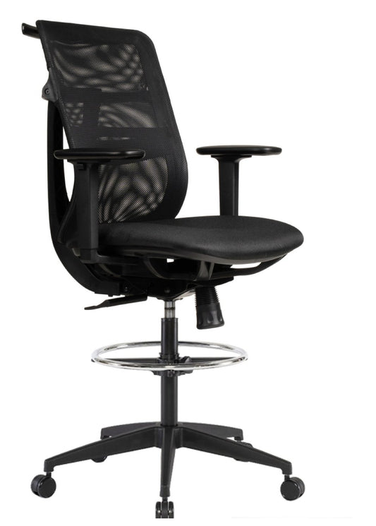 Silla cajera Flexor Mesh de Archivos Activos negra, con respaldo de red, brazos regulables, aro apoyapiés y ruedas
