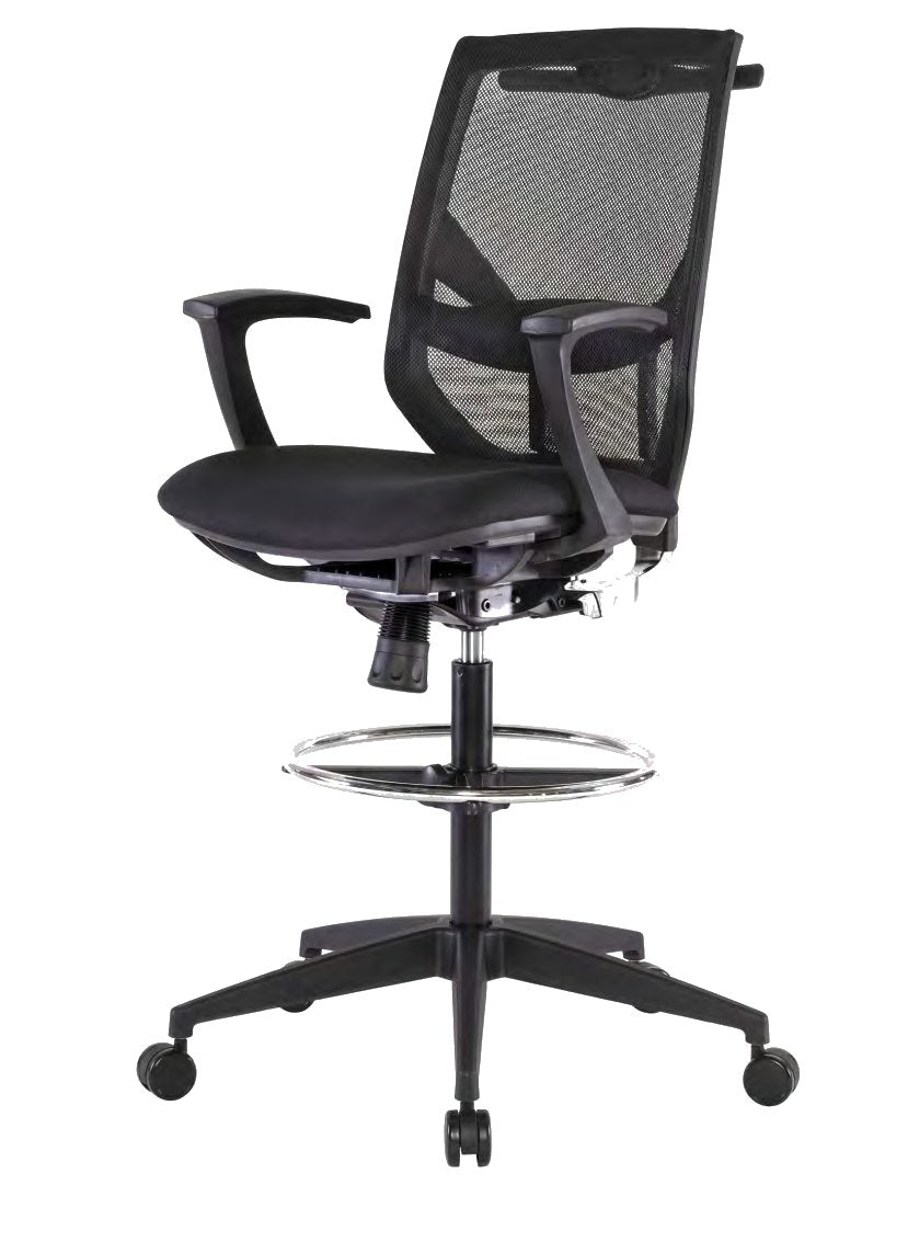 Silla cajera X5 Red de Archivos Activos negra, con respaldo de red, brazos, aro apoyapiés y ruedas