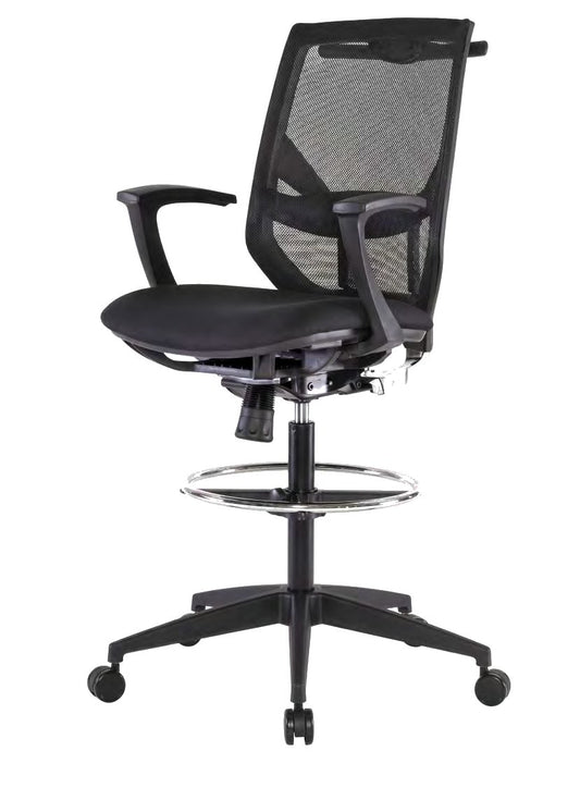 Silla cajera X5 Red de Archivos Activos negra, con respaldo de red, brazos, aro apoyapiés y ruedas