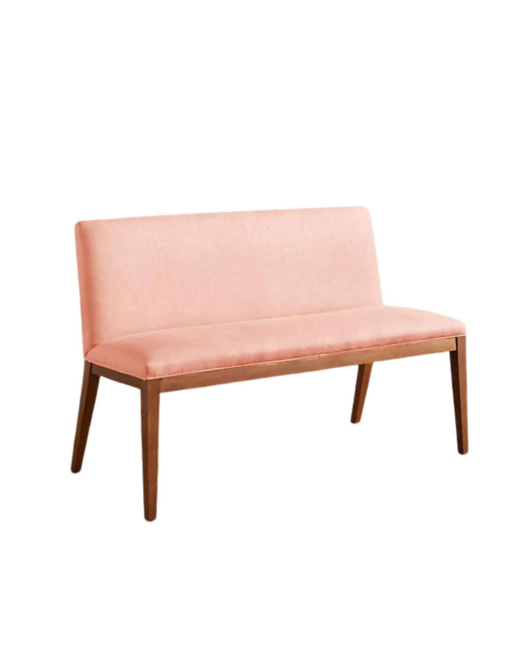 Silla Doble Nude para dos personas tapizada en rosa, con patas de madera, sobre fondo blanco