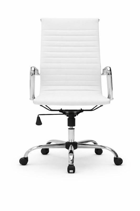 Silla gerencial Alumina de Archivos Activos en ecocuero blanco con costuras horizontales, vista de frente