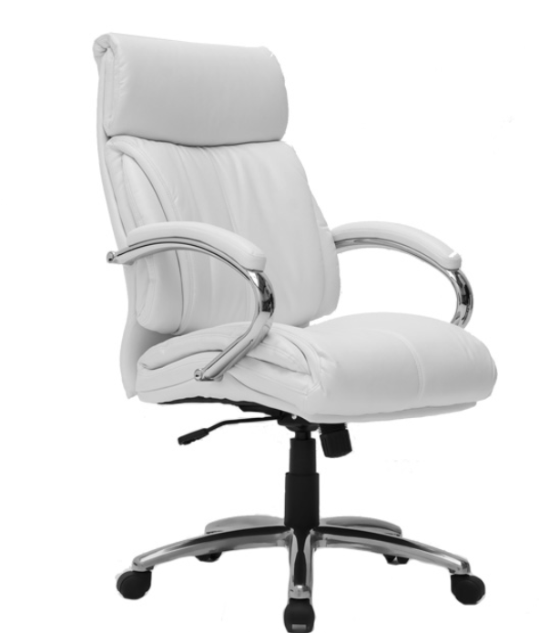 Silla gerencial Soft Alto de Archivos Activos en ecocuero blanco, con apoyabrazos cromados acolchados