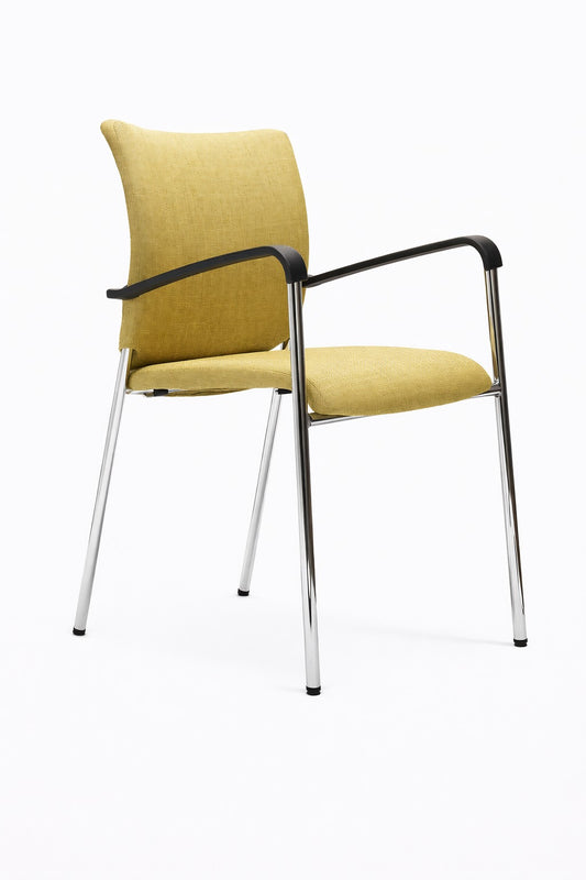 Silla meeting Mariner Tapiz de Archivos Activos amarilla, con brazos negros y 4 patas cromadas