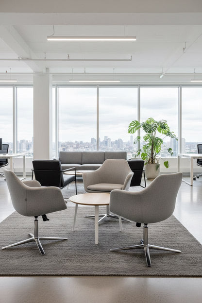 Sillones Pearson grises en un espacio de reunión informal, imagen ambientada