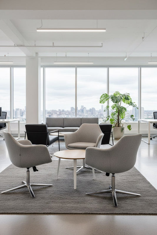 Sillones Pearson grises en un espacio de reunión informal, imagen ambientada