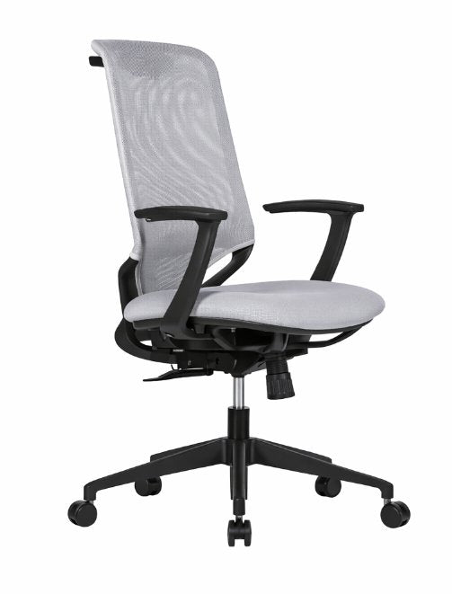 Silla operativa Aston de Archivos Activos con respaldo de malla gris y estructura negra