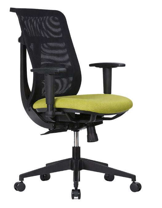 Silla operativa Flexor de Archivos Activos negra, con respaldo de malla y asiento verde