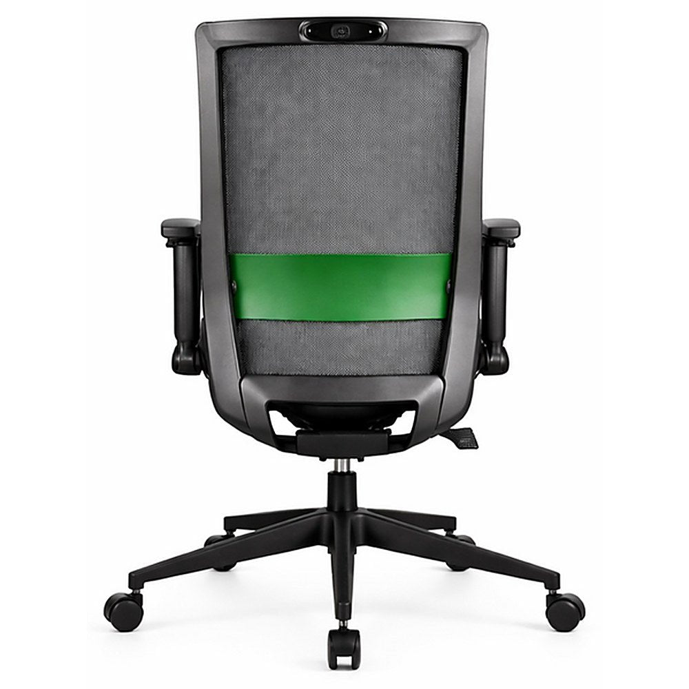 Silla operativa Giga de Archivos Activos vista de atrás, con la banda lumbar verde