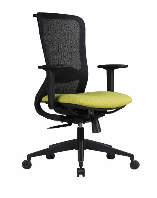 Silla operativa Jet de Archivos Activos negra, con respaldo de malla y asiento verde