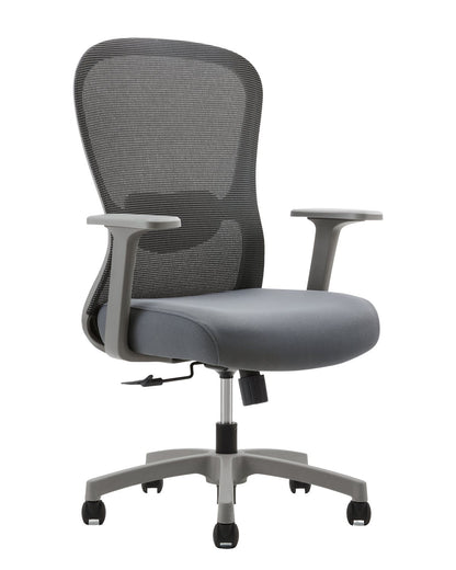 Silla operativa Orwell de Archivos Activos gris, con respaldo de malla, brazos y base de 5 ruedas