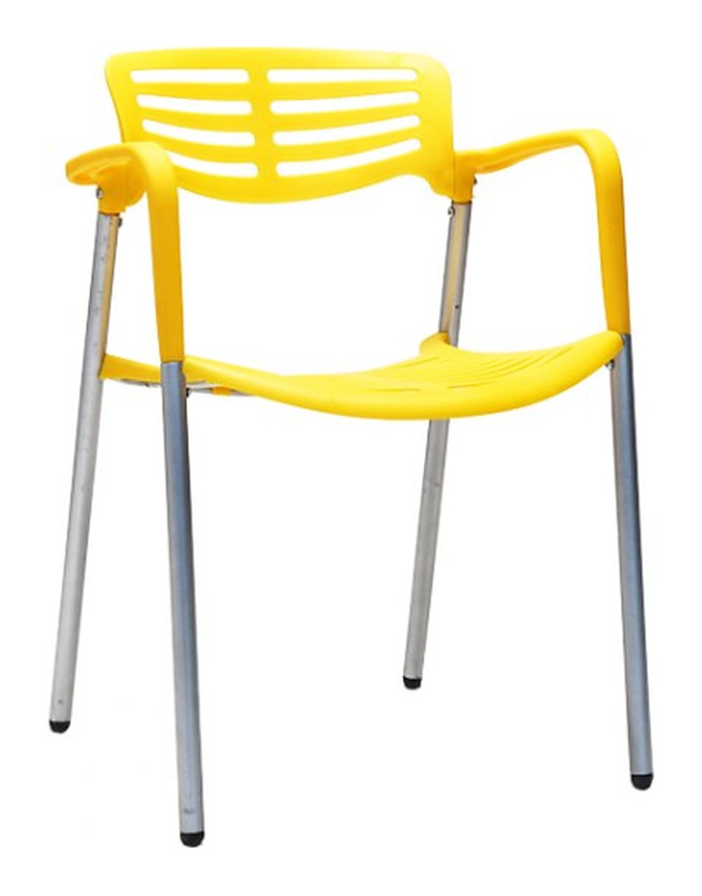 Silla plástica TLD de Archivos Activos amarilla, con brazos, respaldo calado y patas cromadas