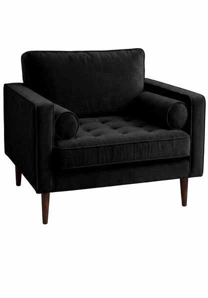 Sillón de un cuerpo Bambú color Black en pana antimanchas, estructura liviana con patas inclinadas de estilo escandinavo