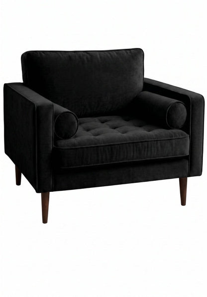 Sillón de un cuerpo Bambú color Black en pana antimanchas importada, estructura liviana con patas inclinadas de estilo escandinavo — ideal para un living luminoso y poco recargado. Hecho a medida por Tienda de Banquitos.