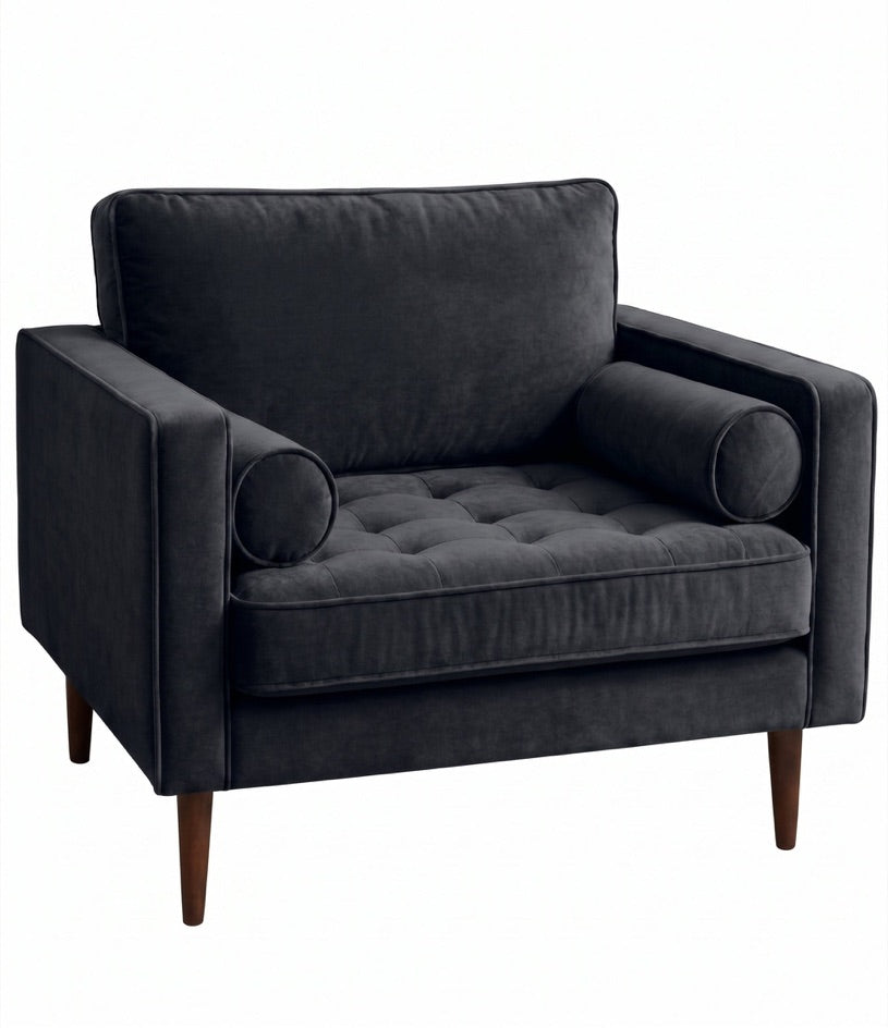 Sillón de un cuerpo Bambú color Grafito en pana antimanchas importada, estructura liviana con patas inclinadas de estilo escandinavo — para quienes buscan un sillón liviano estilo nórdico. Hecho a medida por Tienda de Banquitos.