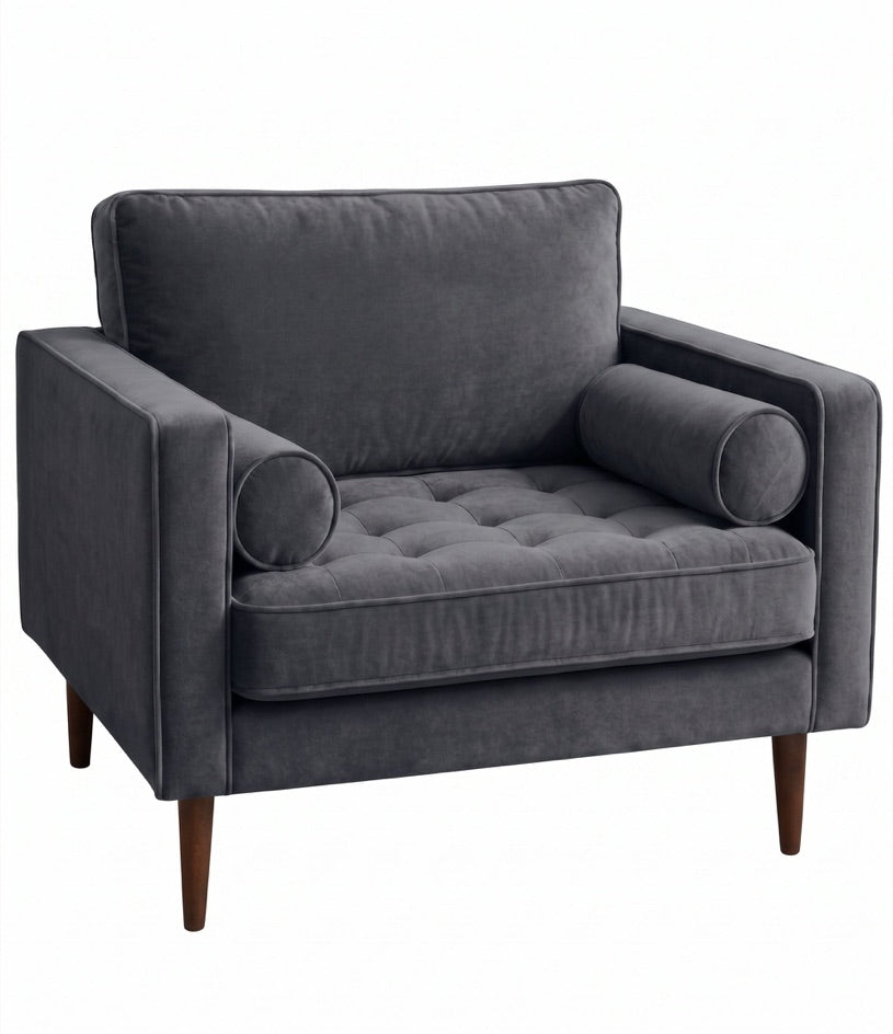 Sillón de un cuerpo Bambú color Onyx en pana antimanchas importada, estructura liviana con patas inclinadas de estilo escandinavo — que no recargue el ambiente. Hecho a medida por Tienda de Banquitos.