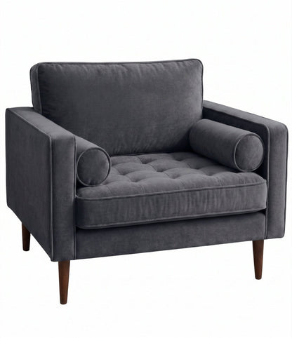 Sillón de un cuerpo Bambú color Onyx en pana antimanchas importada, estructura liviana con patas inclinadas de estilo escandinavo — que no recargue el ambiente. Hecho a medida por Tienda de Banquitos.