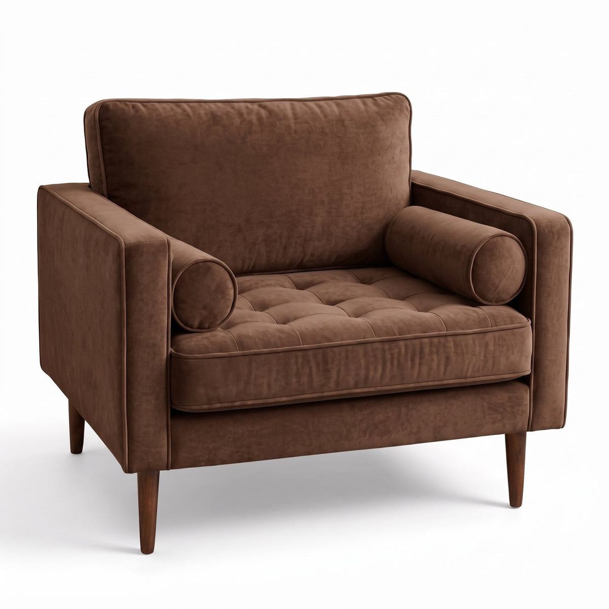 Sillón de un cuerpo Bambú color Suela en pana antimanchas, estructura liviana con patas inclinadas de estilo escandinavo
