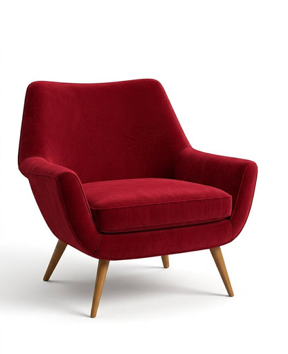 Sillón Chloe de un cuerpo en pana antimanchas Rojo, respaldo curvo y patas de madera inclinadas