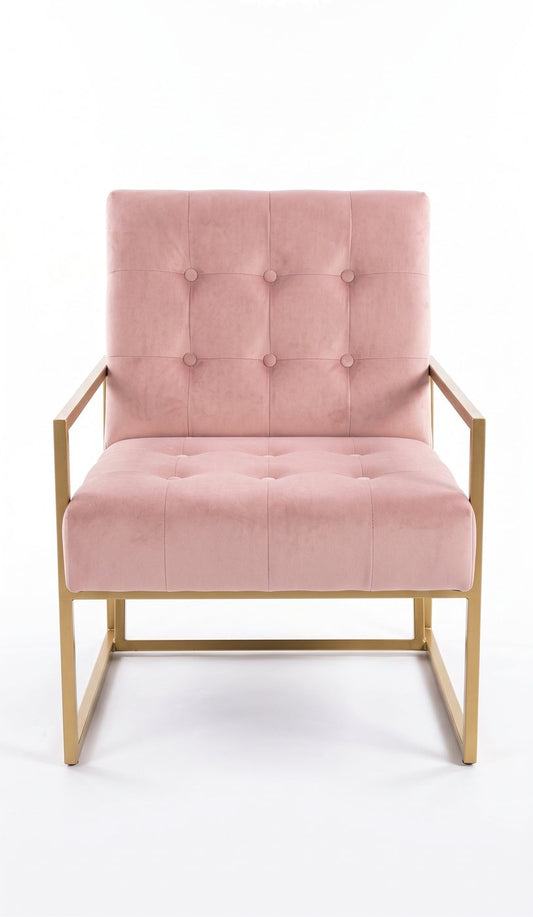 Sillón Clara de pana Velutti apricot con capitoné y estructura de hierro, en stock con entrega inmediata