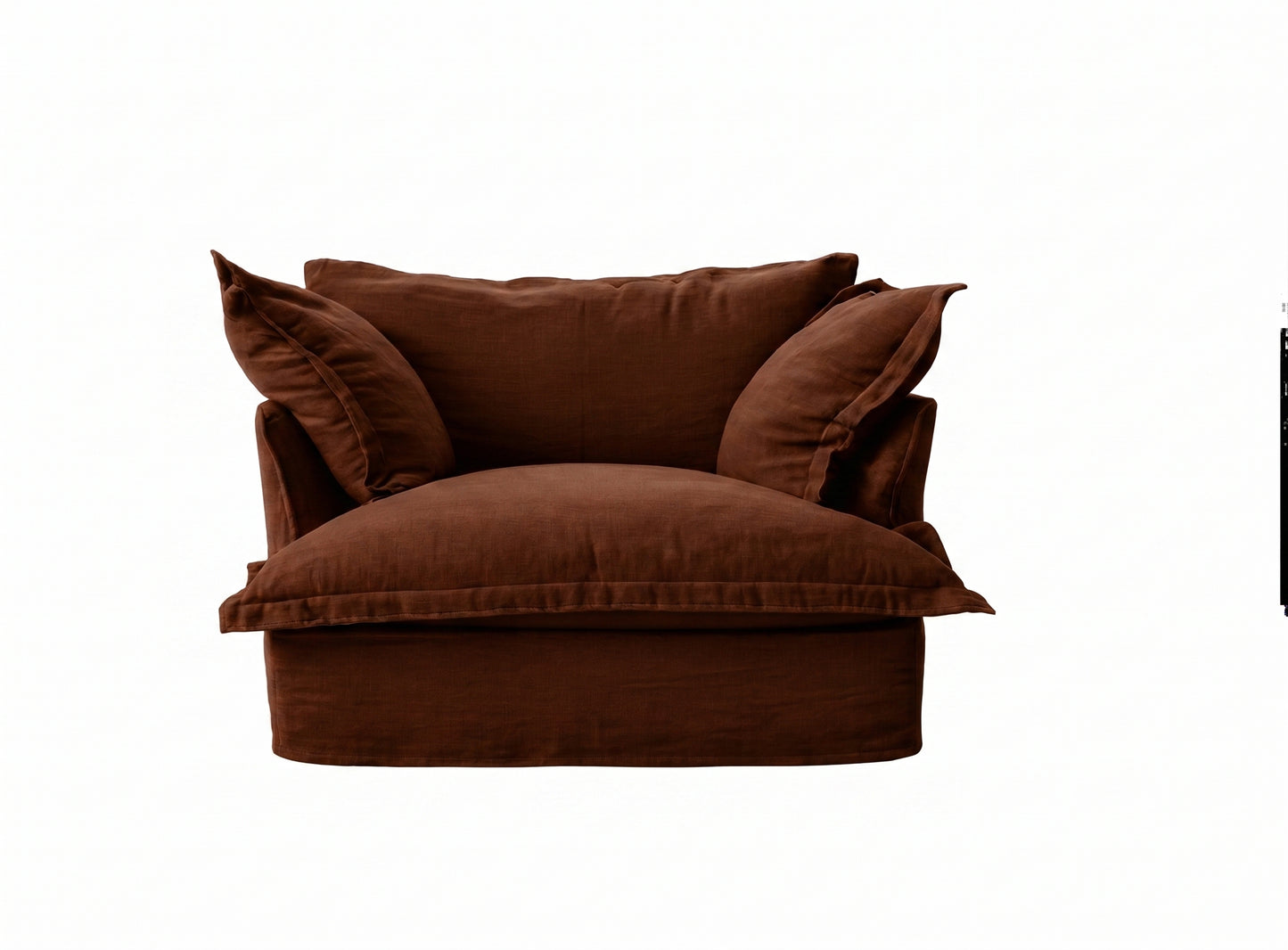Sillón Comfy 1 cuerpo tapizado color chocolate, diseño envolvente tipo nube con almohadones sueltos — Tienda de Banquitos