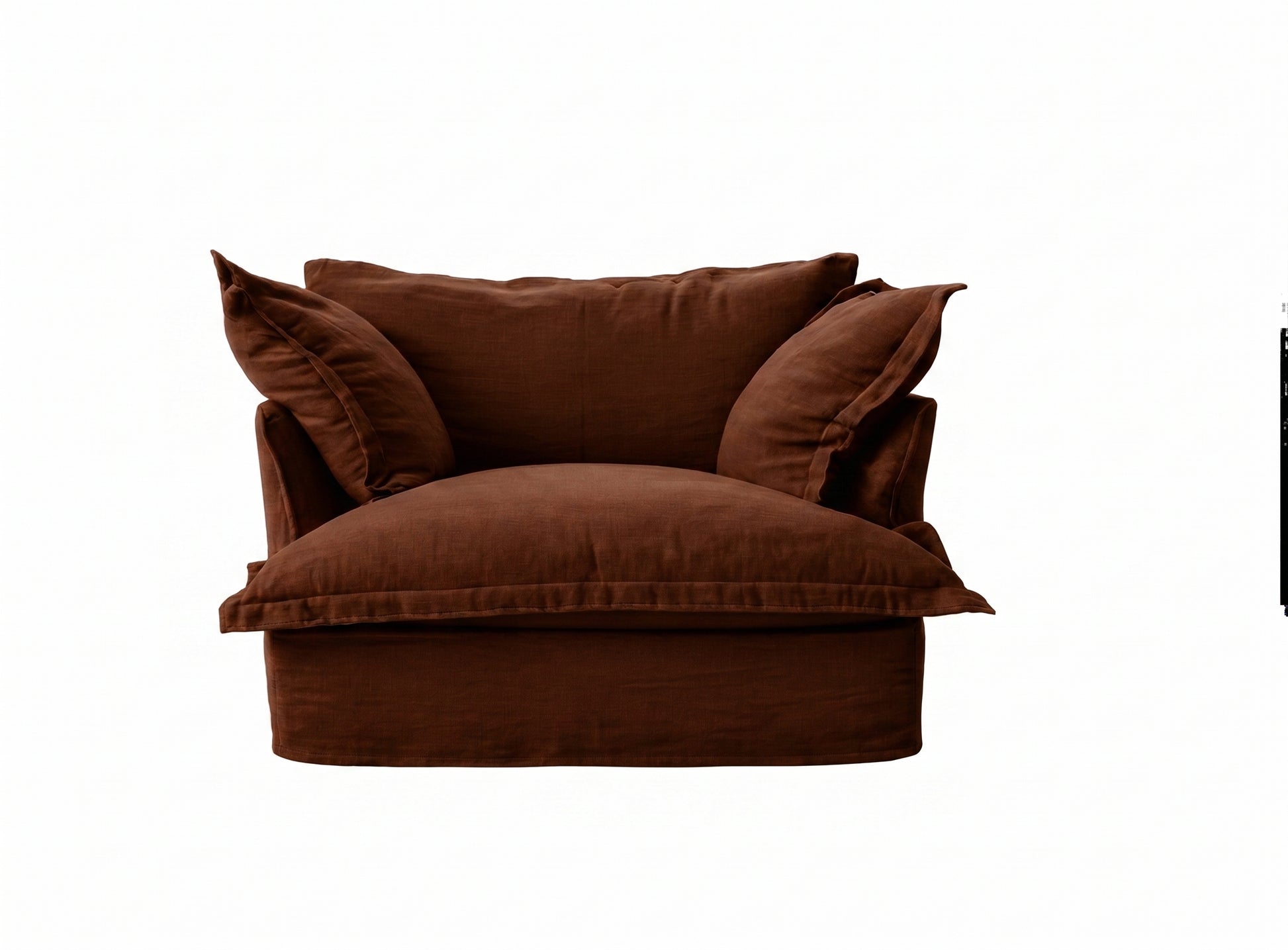 Sillón Comfy 1 cuerpo tapizado color chocolate, diseño envolvente tipo nube con almohadones sueltos — Tienda de Banquitos