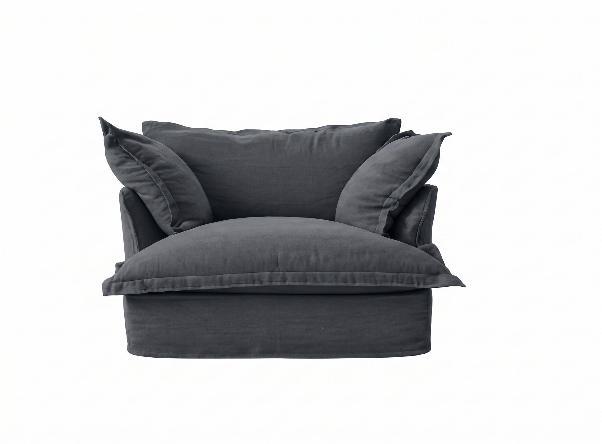 Sillón Comfy 1 cuerpo tapizado color gris grafito, diseño envolvente tipo nube con almohadones sueltos — Tienda de Banquitos