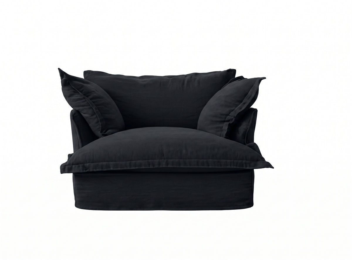 Sillón Comfy 1 cuerpo tapizado color negro, diseño envolvente tipo nube — Tienda de Banquitos