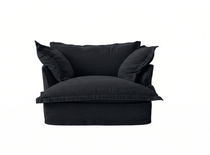 Sillón Comfy 1 cuerpo tapizado color negro, diseño envolvente tipo nube — Tienda de Banquitos
