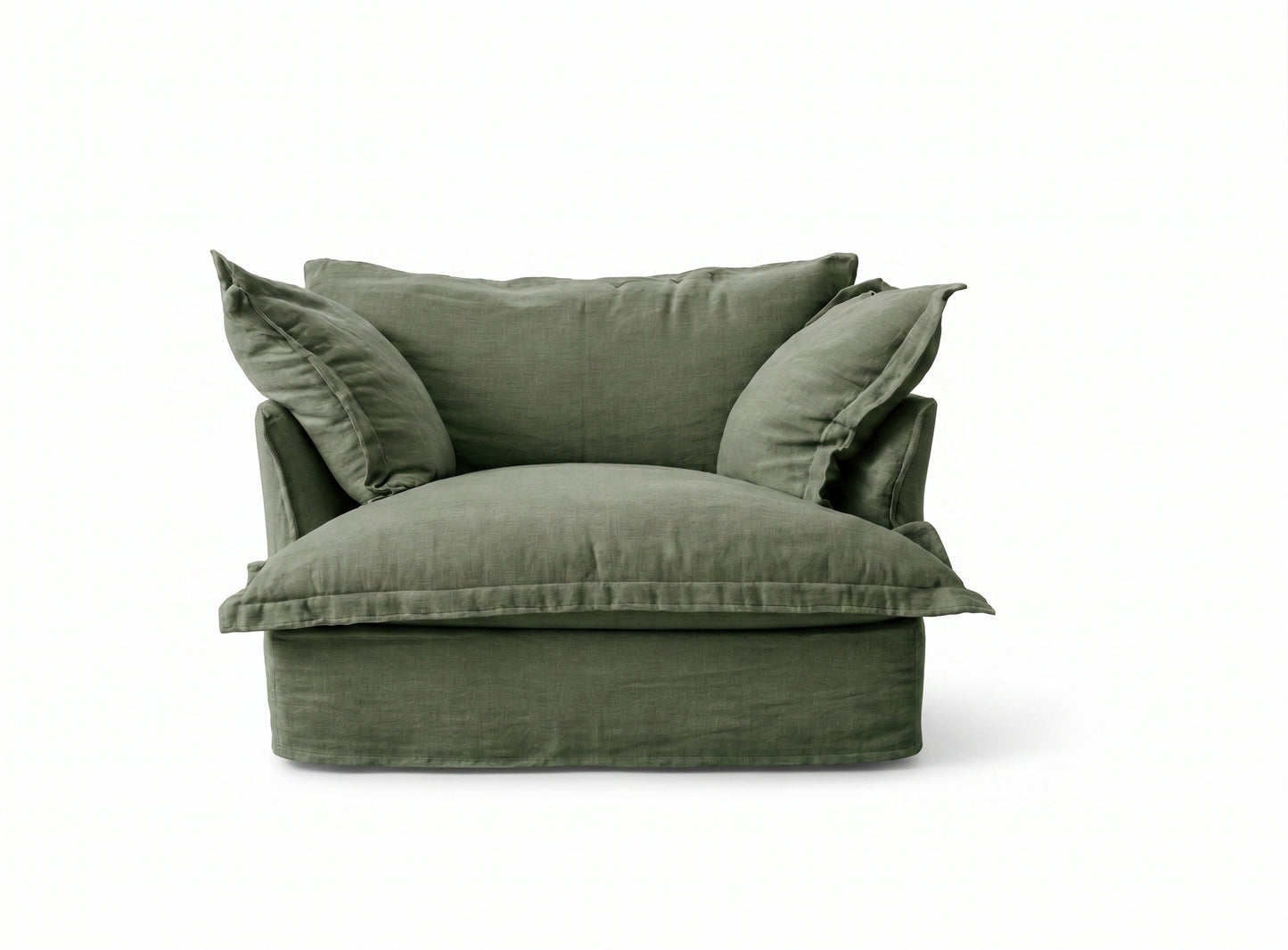 Sillón Comfy 1 cuerpo tapizado color verde, diseño envolvente tipo nube — Tienda de Banquitos