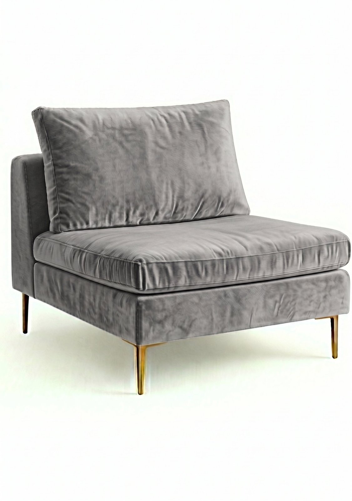 Sillón Edlyn de un cuerpo en color onyx en pana antimanchas, sin apoyabrazos y con patas de aluminio dorado
