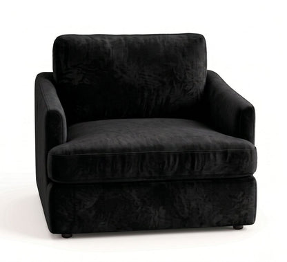 Sillón de un cuerpo Elton color Black en pana antimanchas importada, silueta simple y minimalista