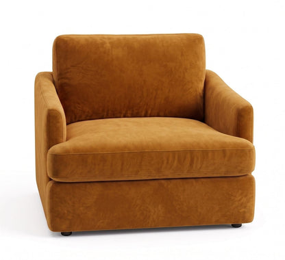Sillón de un cuerpo Elton color Gamuza en pana antimanchas importada, silueta simple y minimalista