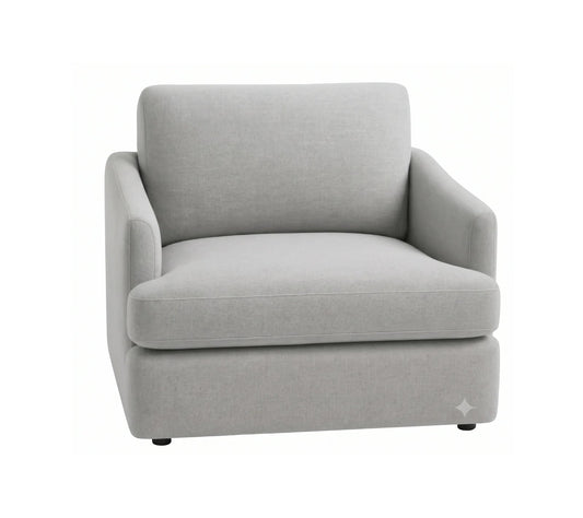 Sillón Elton 1 Cuerpo color gris claro de Tienda de Banquitos – sillón individual de diseño minimalista, madera maciza y tapizado a medida