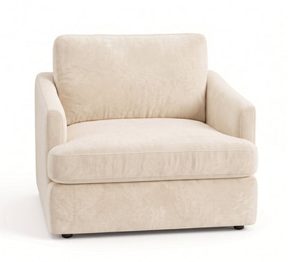 Sillón de un cuerpo Elton color Vainilla en pana antimanchas importada, silueta simple y minimalista