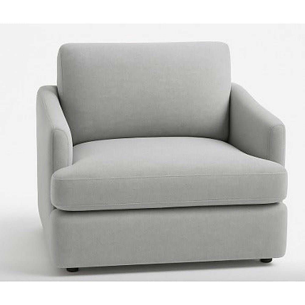 Sillón Elton Línea TDB de un cuerpo en color gris, con estructura de madera maciza y tapizado a medida