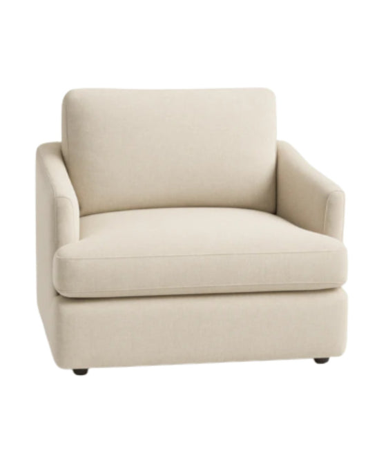 Sillón Elton TDB de un cuerpo, silueta de líneas suaves con apoyabrazos curvos, tapizado blanco roto